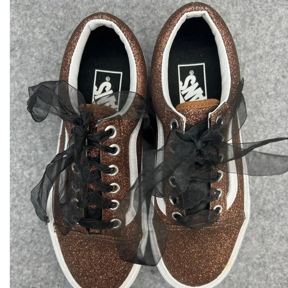 Vans Old Skool Sparkly Bronze Glitter Platform Sole Skate Shoe Sneaker Women 5.5